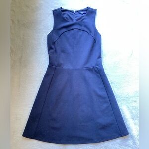 Madewell‎ Adore Mini Dress Sz 2 Navy Blue Fit Flare Classic Lined Crew Neck